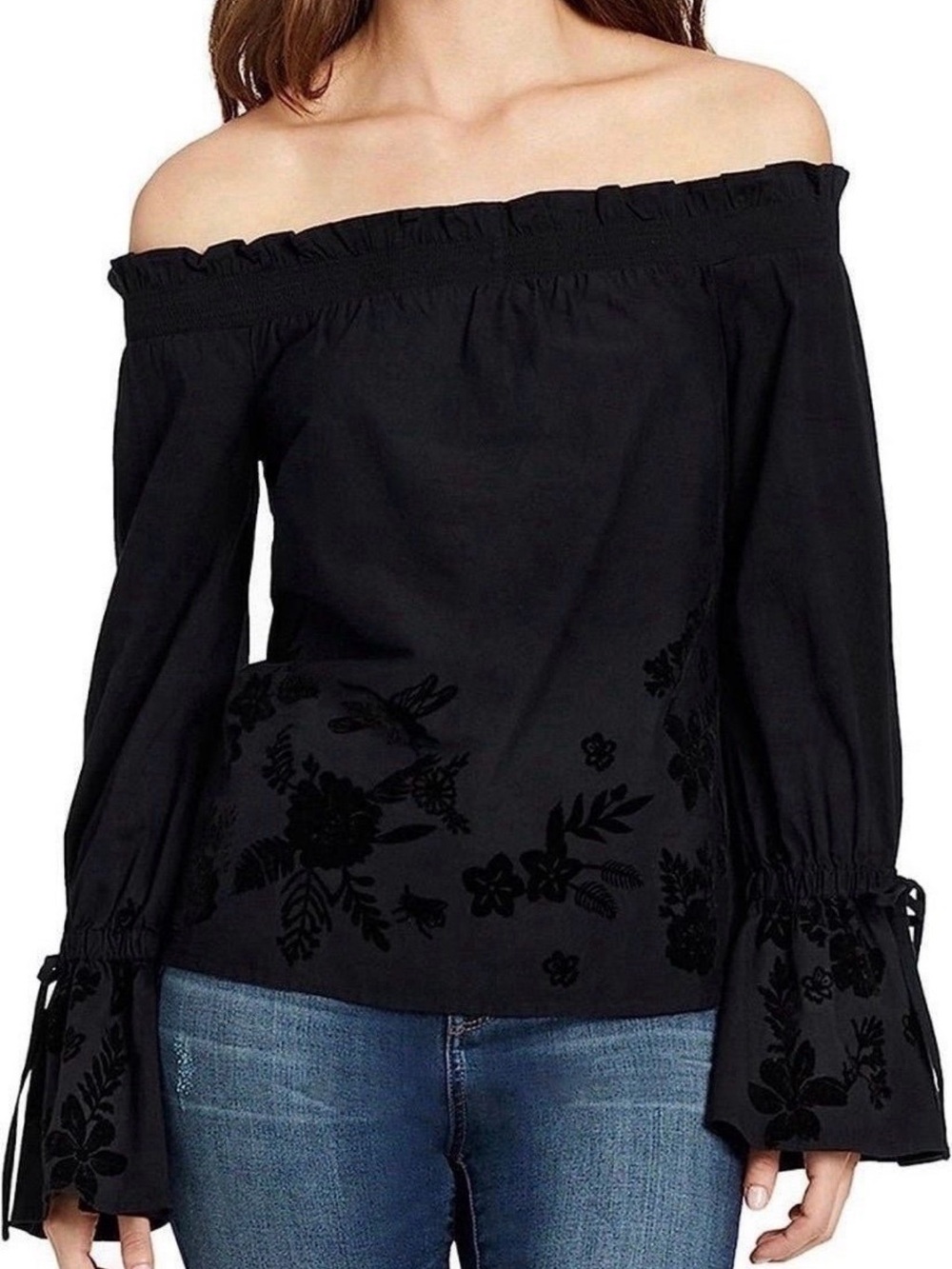 William Rast Shirt, Off Shoulder, Black, Size Medium, NWT